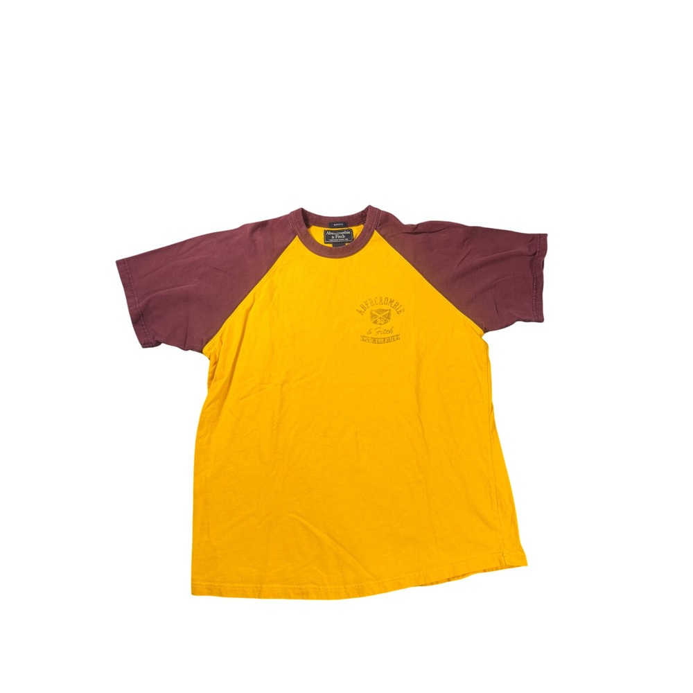 Vintage Abercrombie & Fitch Muscle Fit Raglan Jersey Tee Yellow Burgundy L